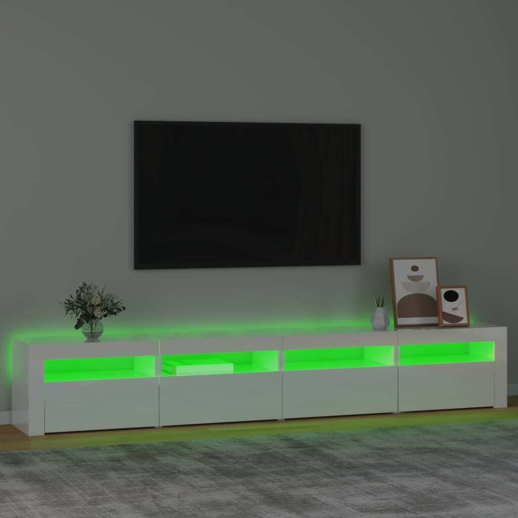 TV Cabinet with LED Lights High Gloss White 240x35x40 cm Price