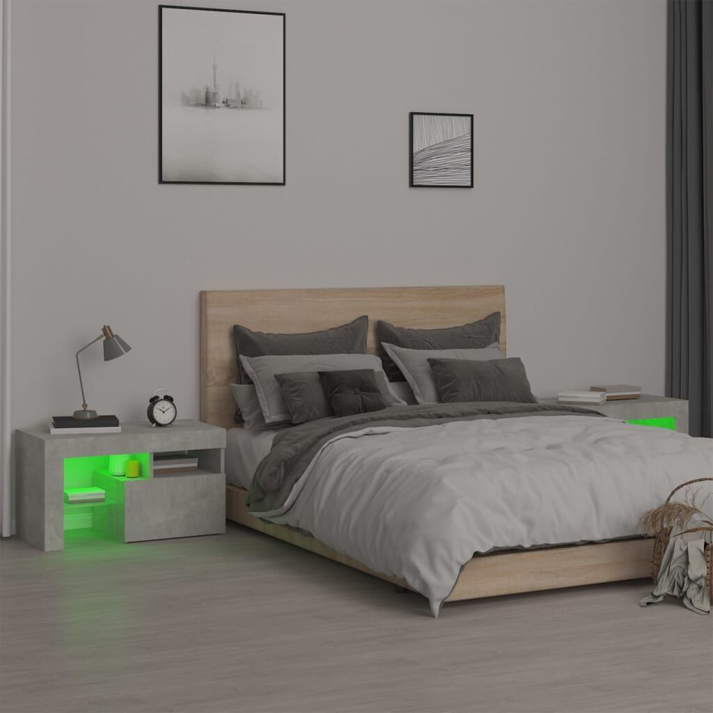 Bedside Cabinets 2 pcs with LED Lights Concrete Grey 70x36.5x40 cm Price