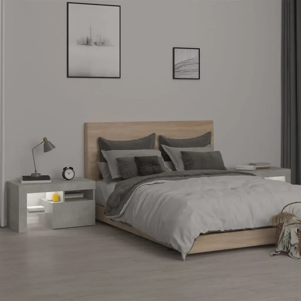 Bedside Cabinets 2 pcs with LED Lights Concrete Grey 70x36.5x40 cm Price