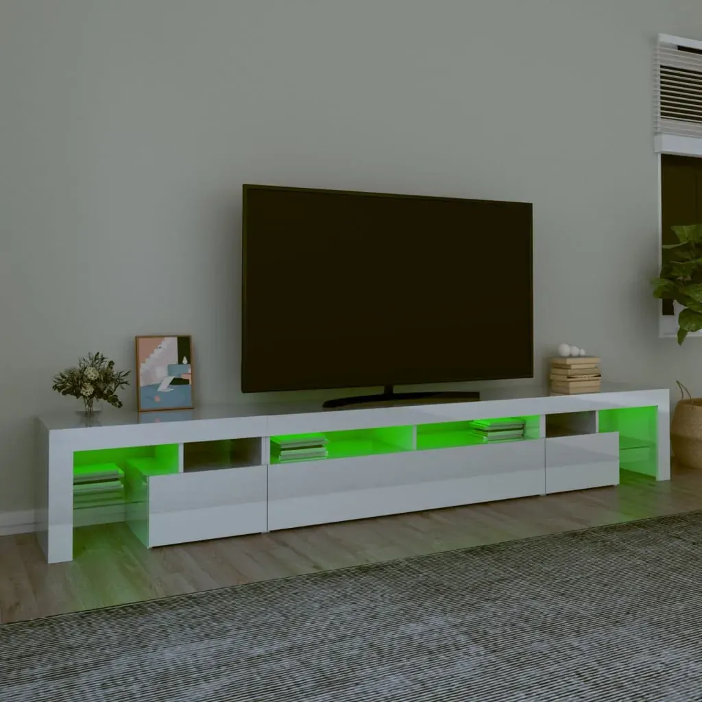 TV Cabinet with LED Lights High Gloss White 260x36.5x40 cm Price