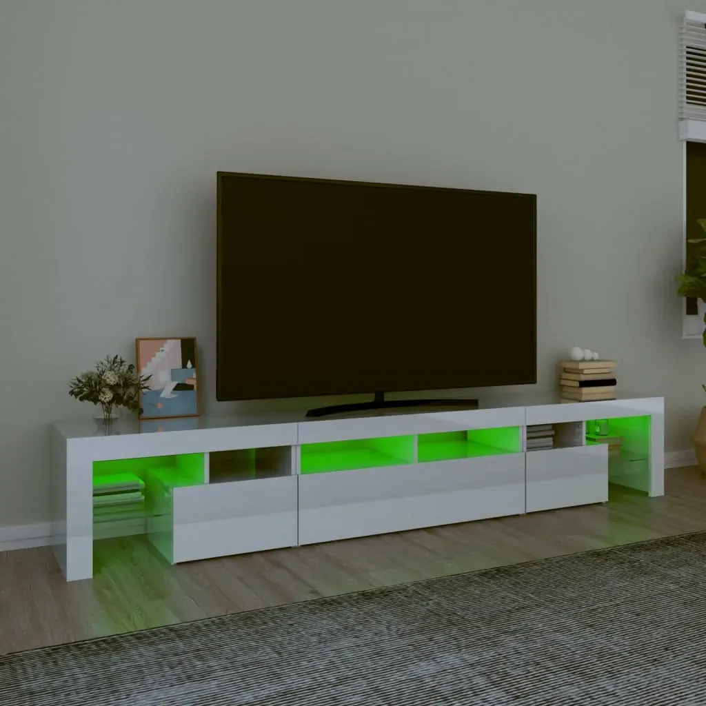 TV Cabinet with LED Lights High Gloss White 230x36.5x40 cm Price