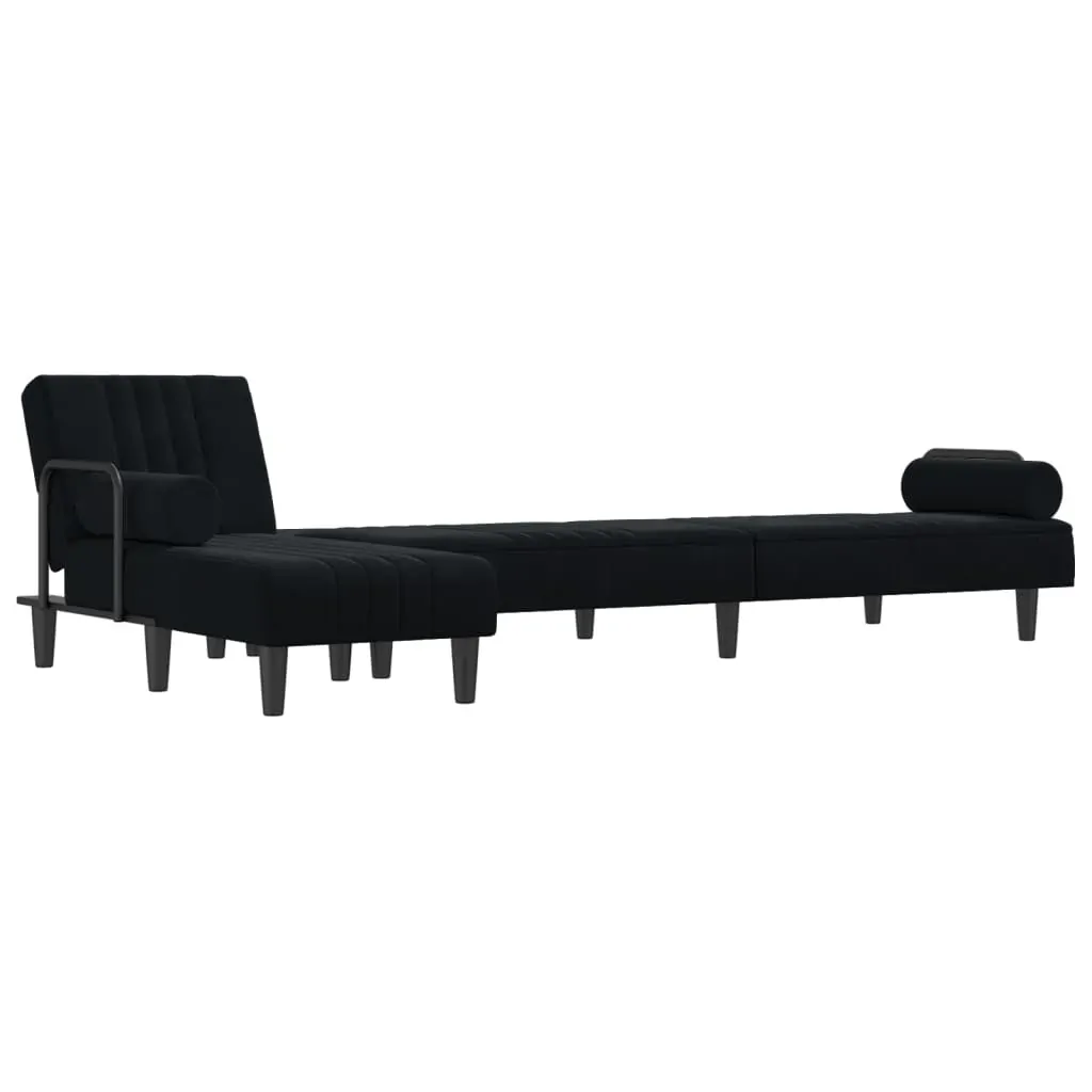 L-shaped Sofa Bed Black 260x140x70 cm Velvet Price