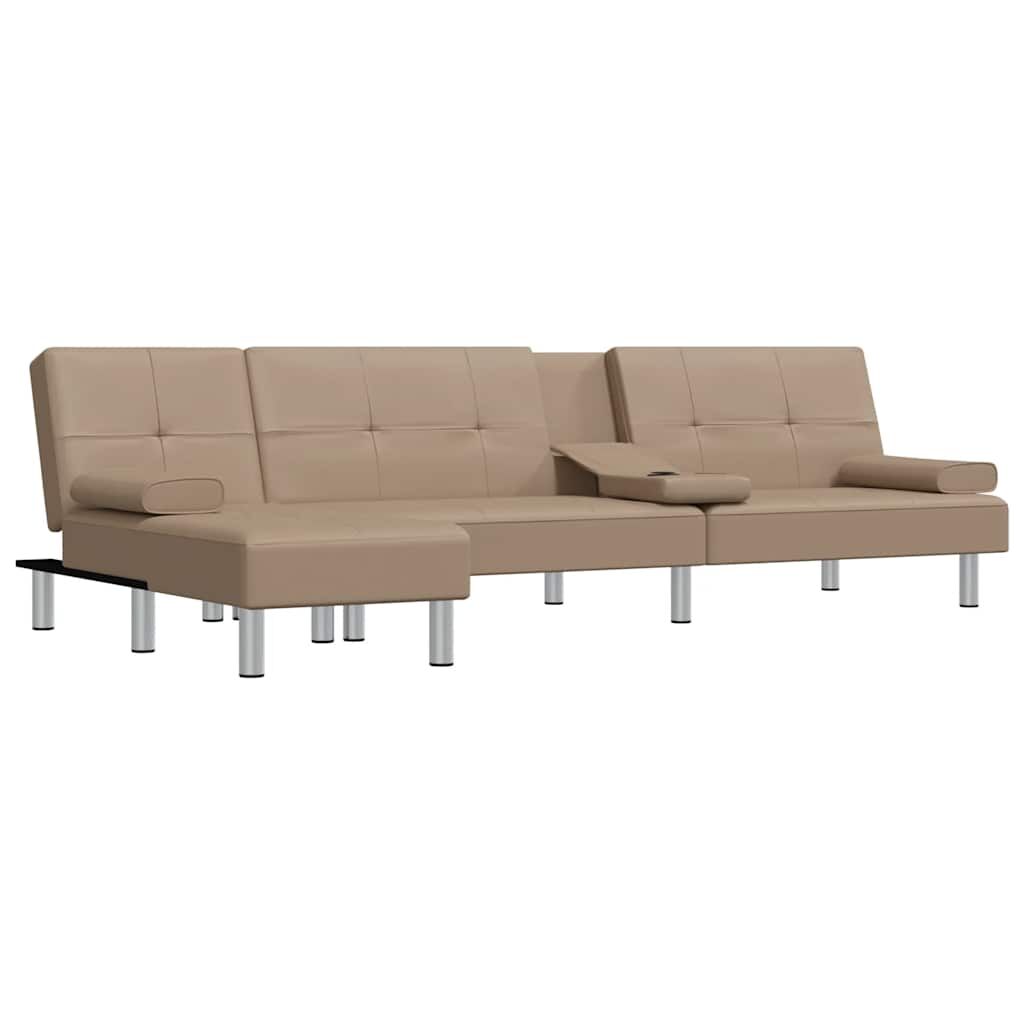 L-shaped Sofa Bed Cappuccino 255x140x70 cm Faux Leather Price