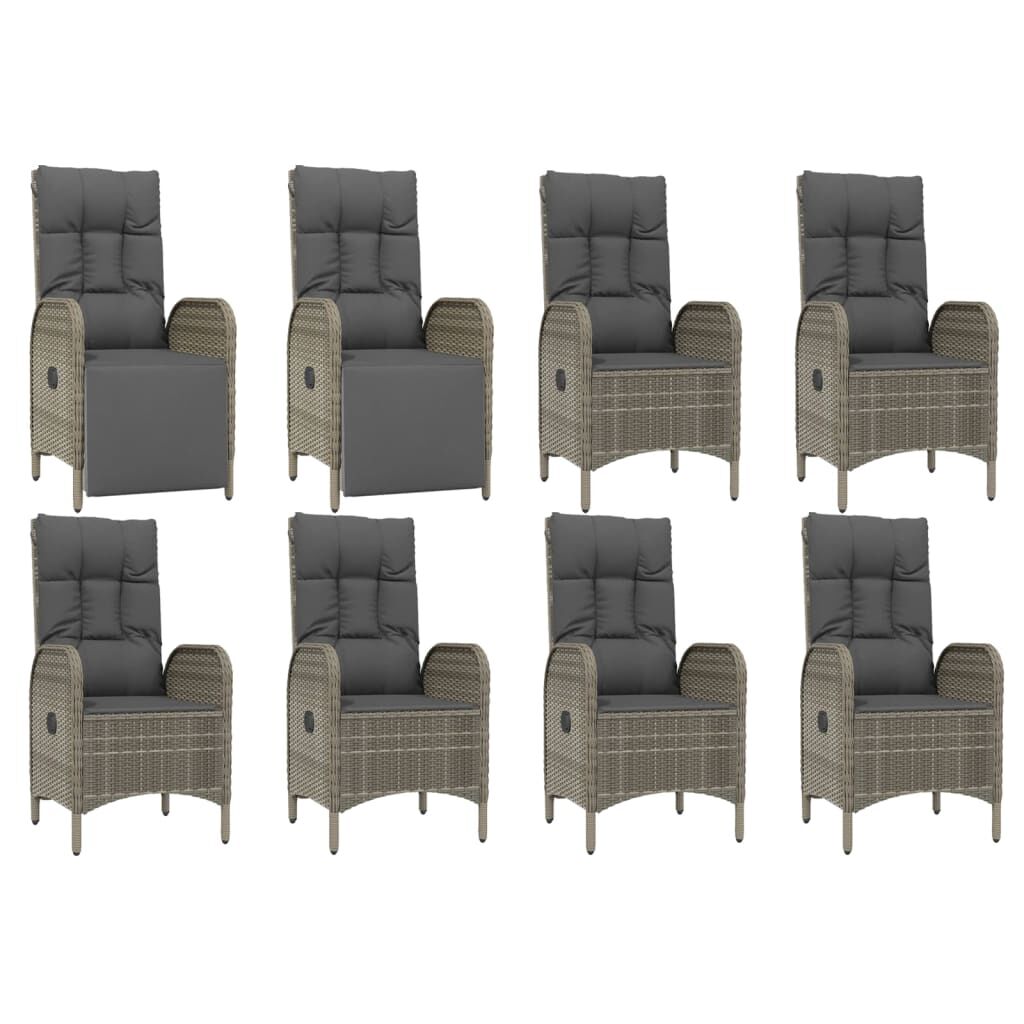 9 Piece Garden Dining Set with Cushions Grey Poly Rattan Price