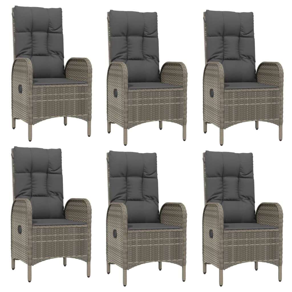 7 Piece Garden Dining Set with Cushions Grey Poly Rattan Price