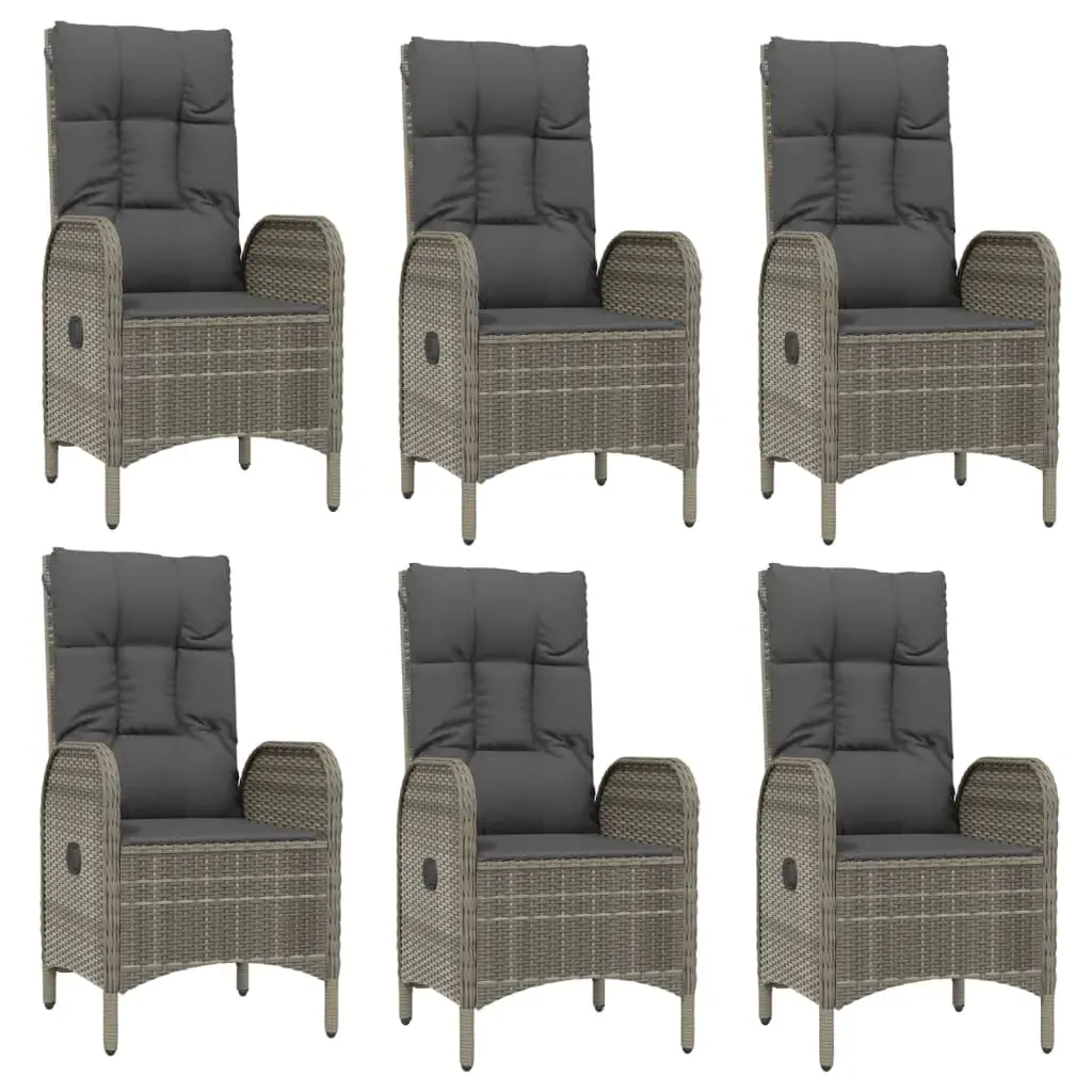 7 Piece Garden Dining Set with Cushions Grey Poly Rattan Price