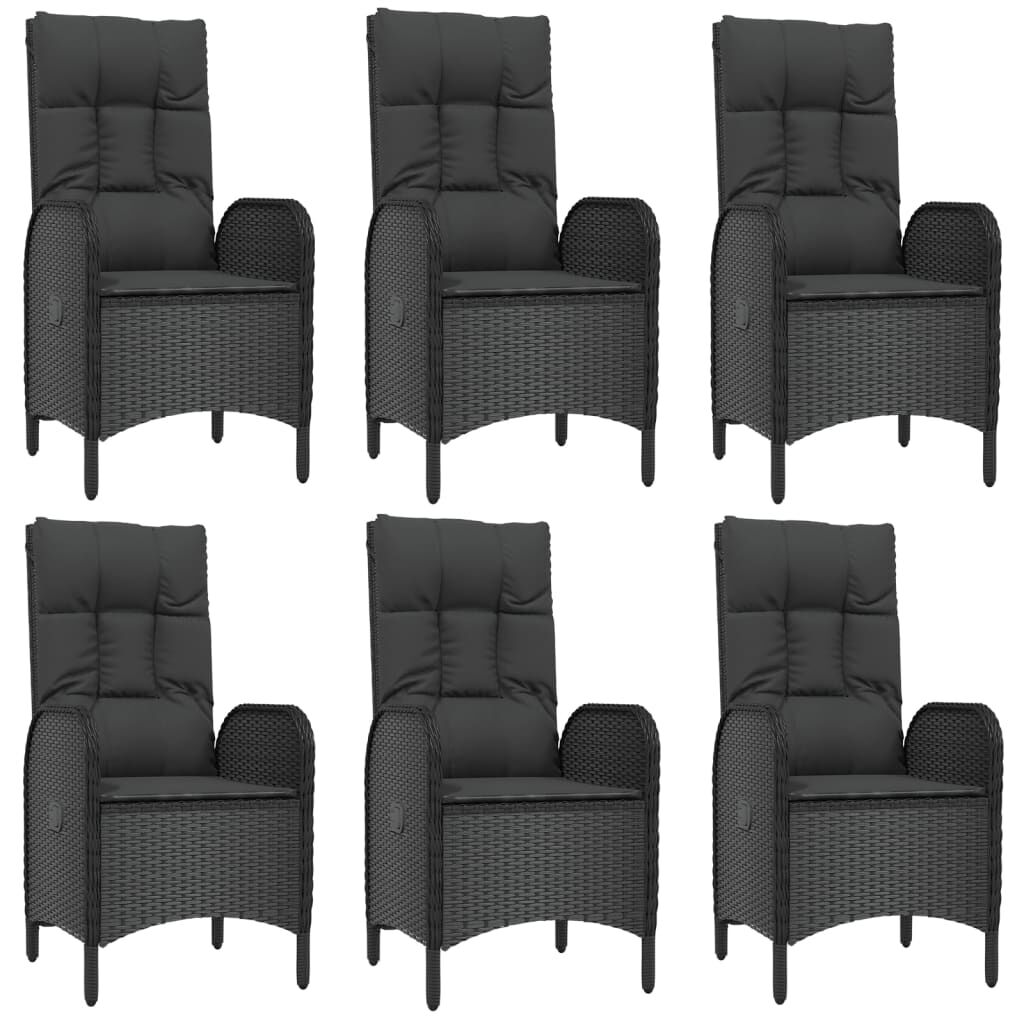 7 Piece Garden Dining Set with Cushions Black Poly Rattan Price