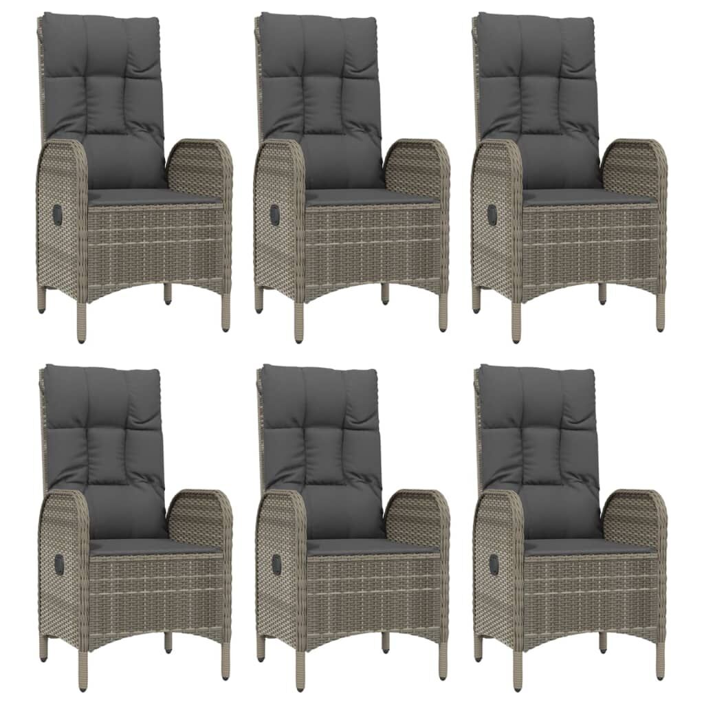 7 Piece Garden Dining Set with Cushions Black and Grey Poly Rattan Price