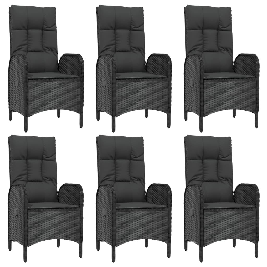 7 Piece Garden Dining Set with Cushions Black Poly Rattan Price