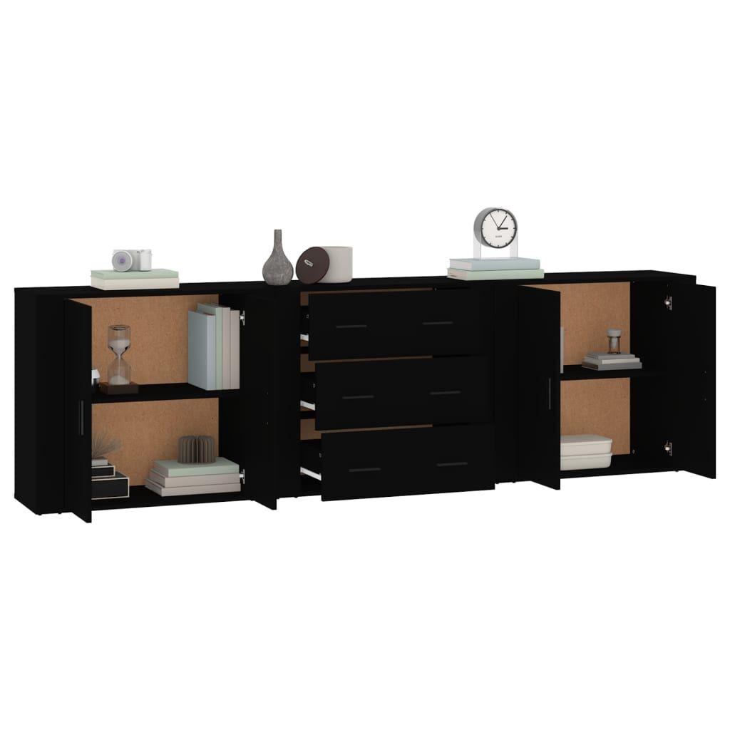 Sideboards 3 pcs Black Engineered Wood Price