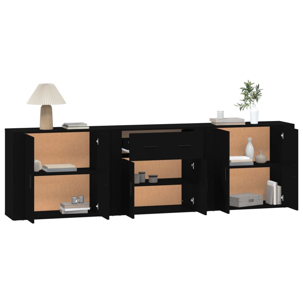 Sideboards 3 pcs Black Engineered Wood Price