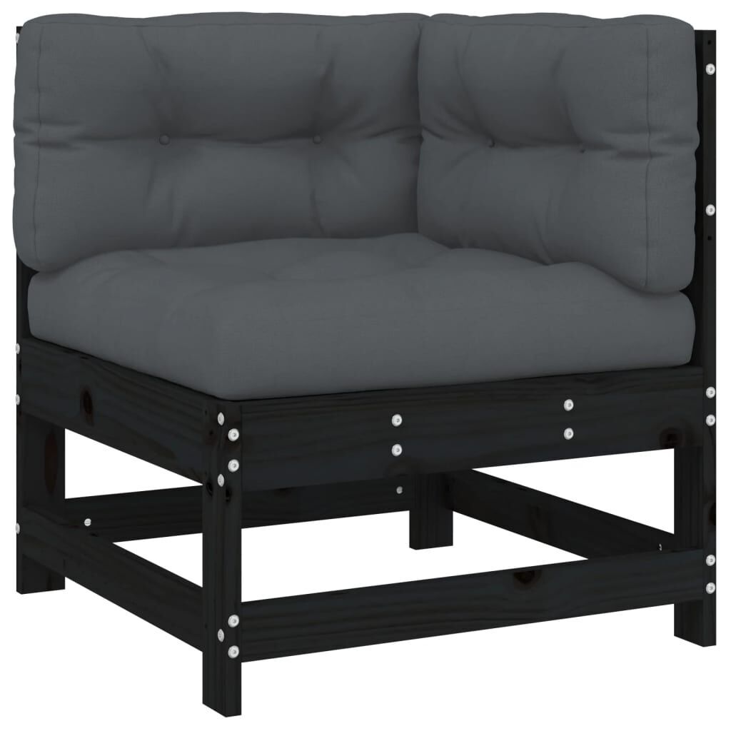 7 Piece Garden Lounge Set with Cushions Black Solid Wood Price