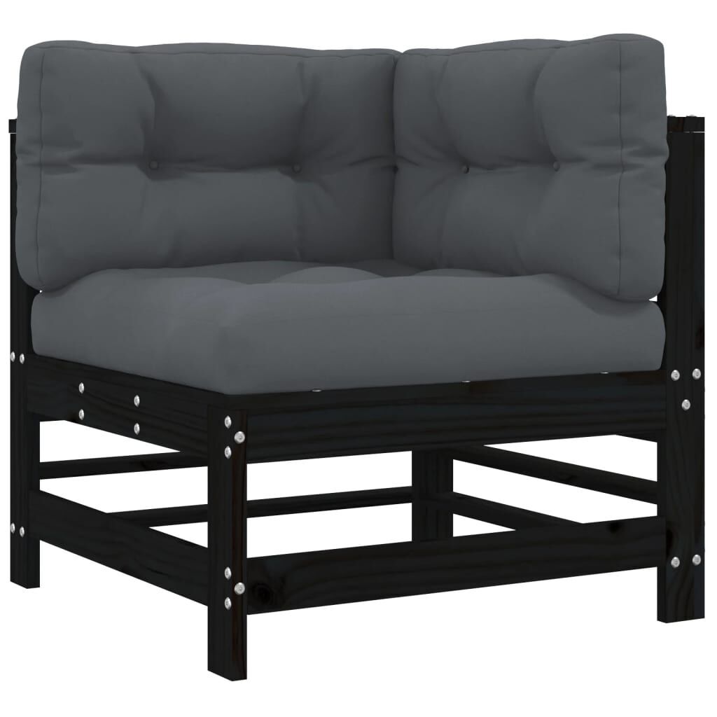 3 Piece Garden Lounge Set with Cushions Black Solid Wood Price
