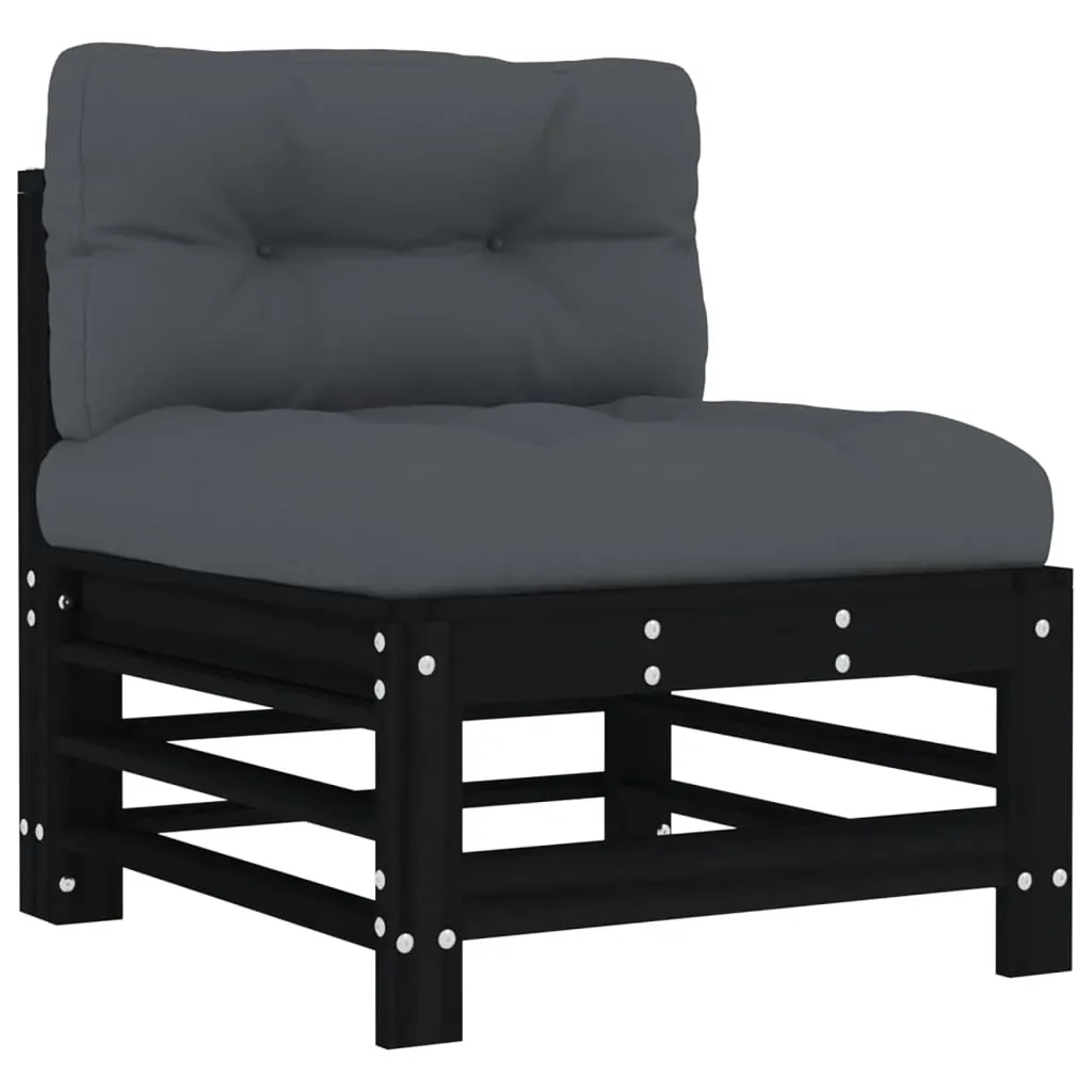 5 Piece Garden Lounge Set with Cushions Black Solid Wood Price