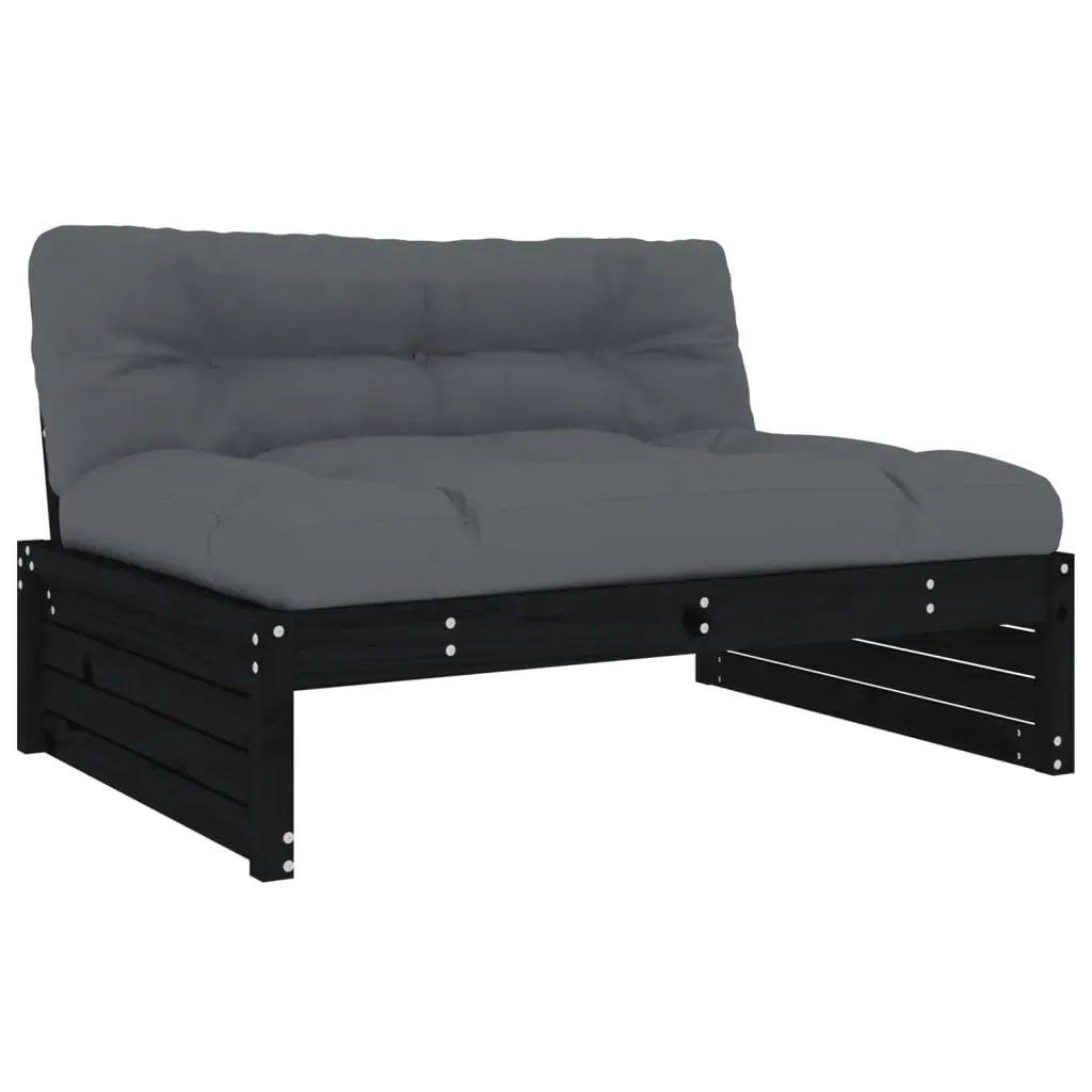 4 Piece Garden Lounge Set with Cushions Black Solid Wood Price
