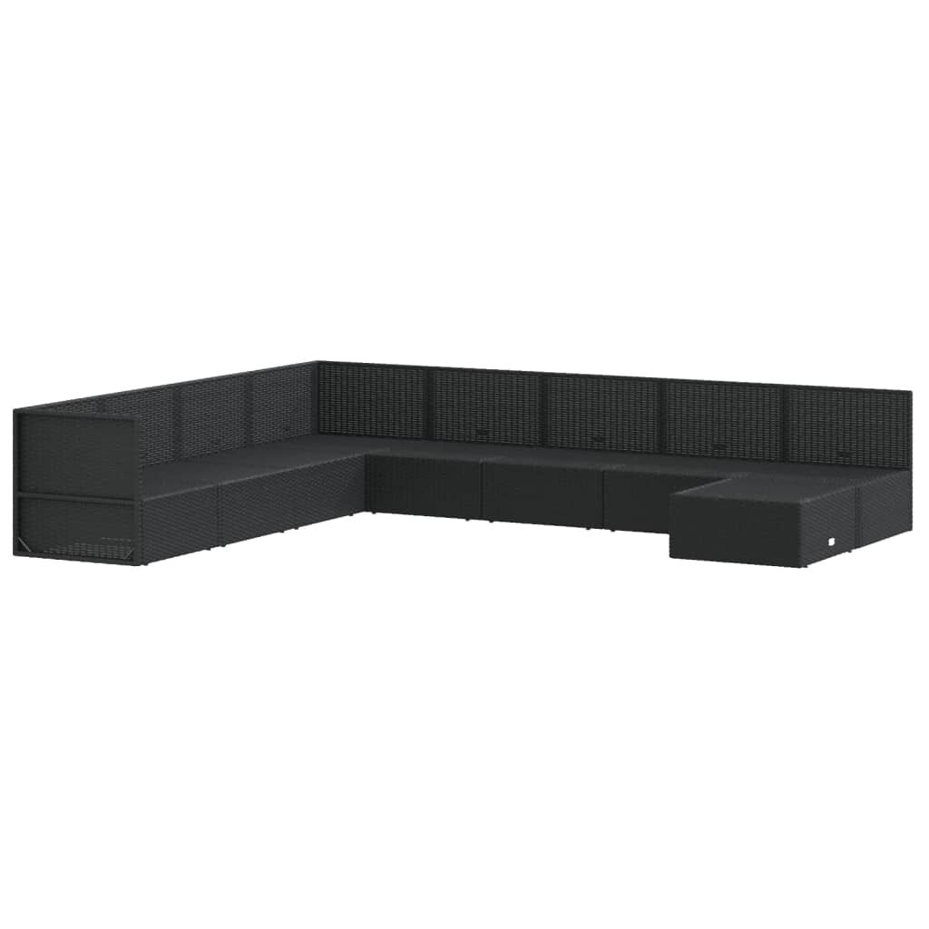 9 Piece Garden Lounge Set with Cushions Black Poly Rattan Price