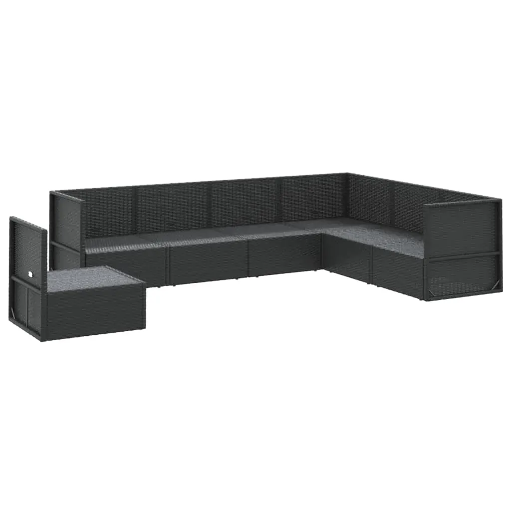 7 Piece Garden Lounge Set with Cushions Black Poly Rattan Price