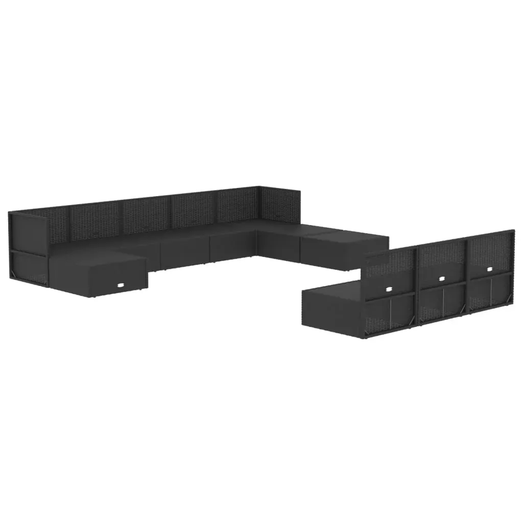 11 Piece Outdoor Sofa Set with Cushions Black Poly Rattan Price