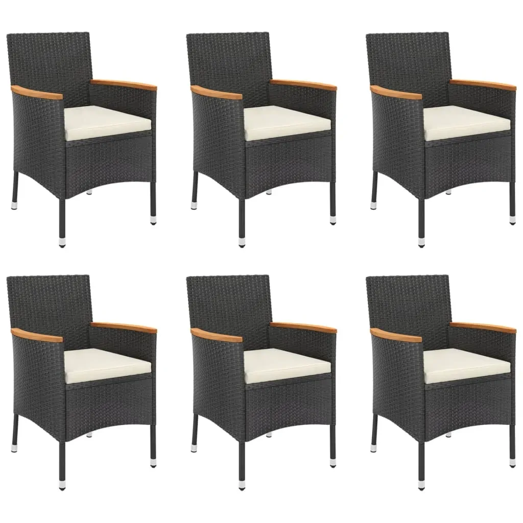 7 Piece Garden Dining Set with Cushions Black Poly Rattan Price