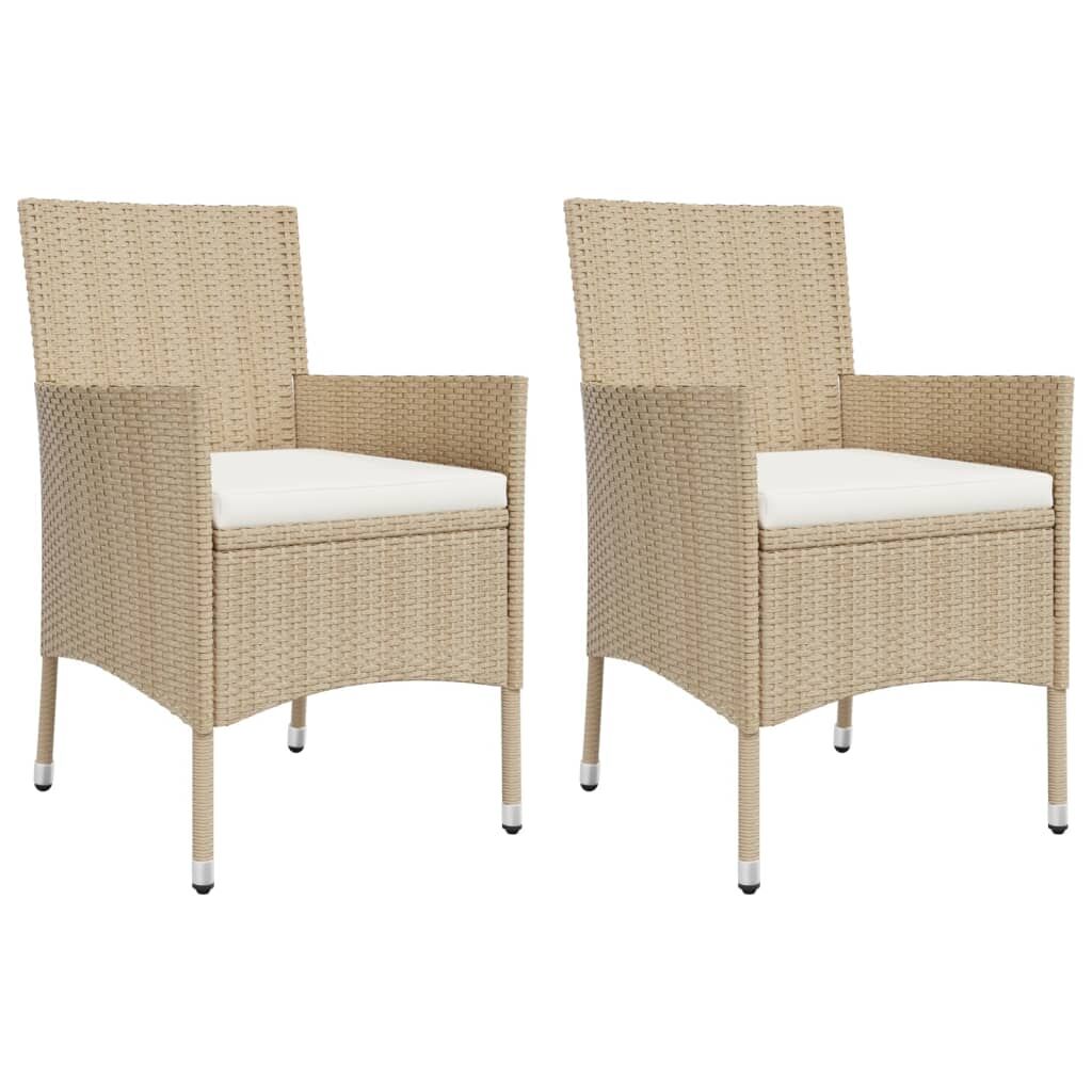 3 Piece Garden Bistro Set with Cushions Beige Poly Rattan Price