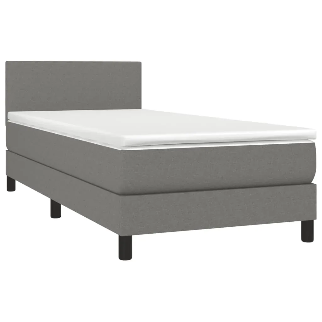 Box Spring Bed with Mattress&LED Dark Grey 100x200cm Fabric Price