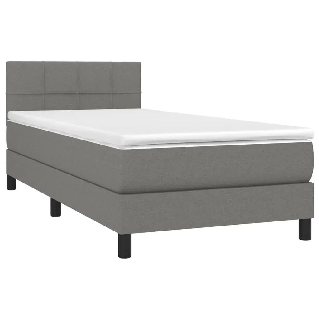 Box Spring Bed with Mattress&LED Dark Grey 100x200cm Fabric Price
