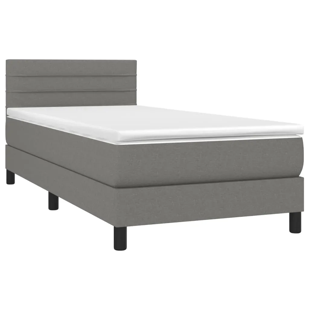 Box Spring Bed with Mattress&LED Dark Grey 100x200cm Fabric Price
