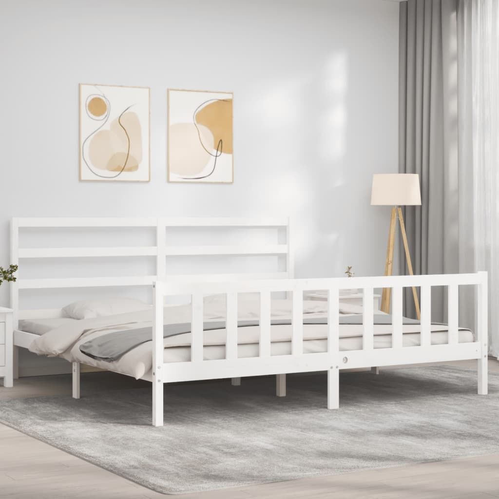 Bed Frame without Mattress White 183x203 cm King Solid Wood Pine Price