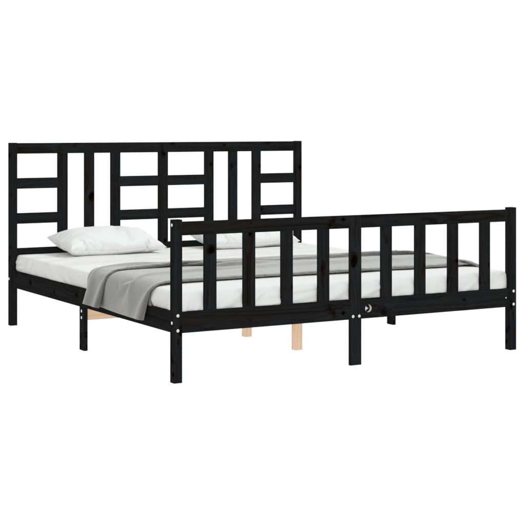 Bed Frame without Mattress Black 183x203 cm King Solid Wood Pine Price