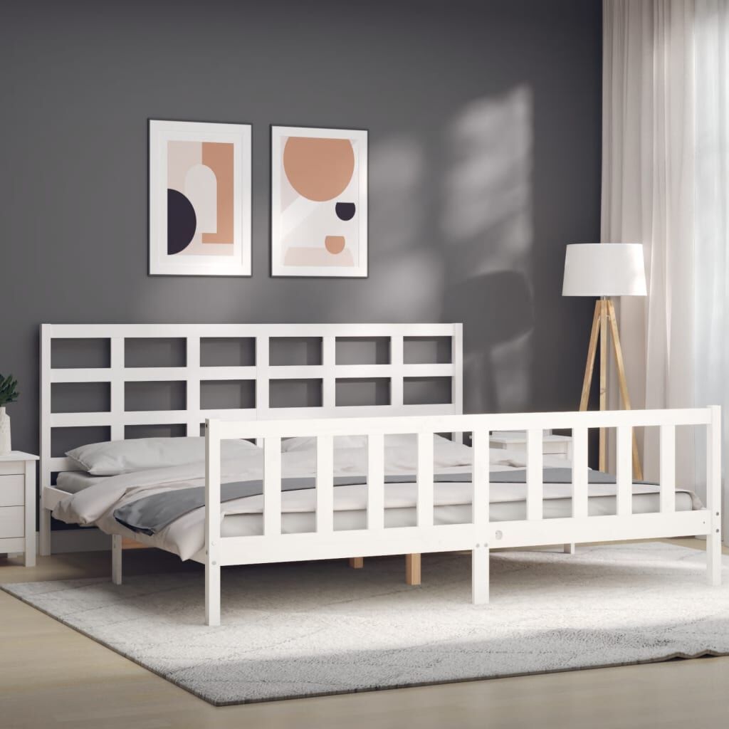 Bed Frame without Mattress White 183x203 cm King Solid Wood Pine Price