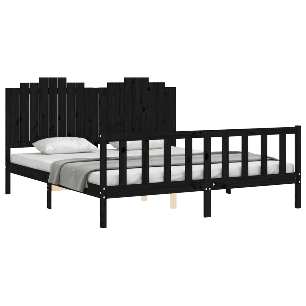 Bed Frame without Mattress Black 183x203 cm King Solid Wood Pine Price
