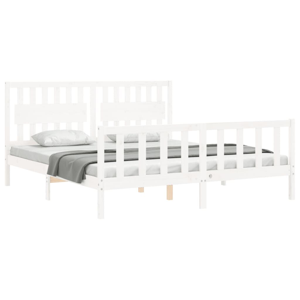 Bed Frame without Mattress White 183x203 cm King Solid Wood Pine Price