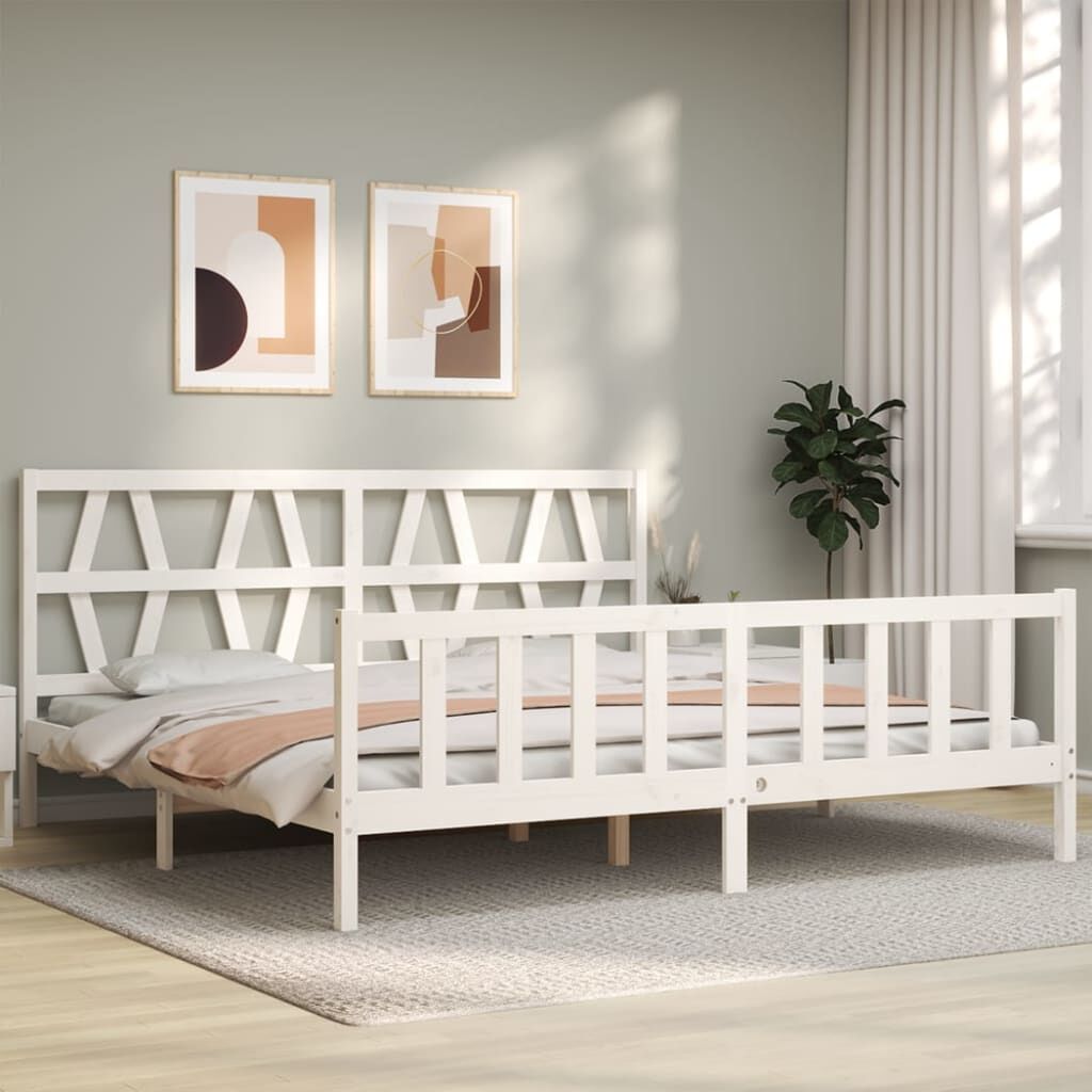 Bed Frame without Mattress White 183x203 cm King Solid Wood Pine Price