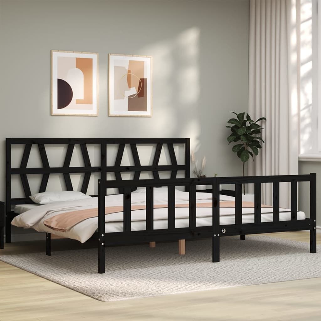 Bed Frame without Mattress Black 183x203 cm King Solid Wood Pine Price