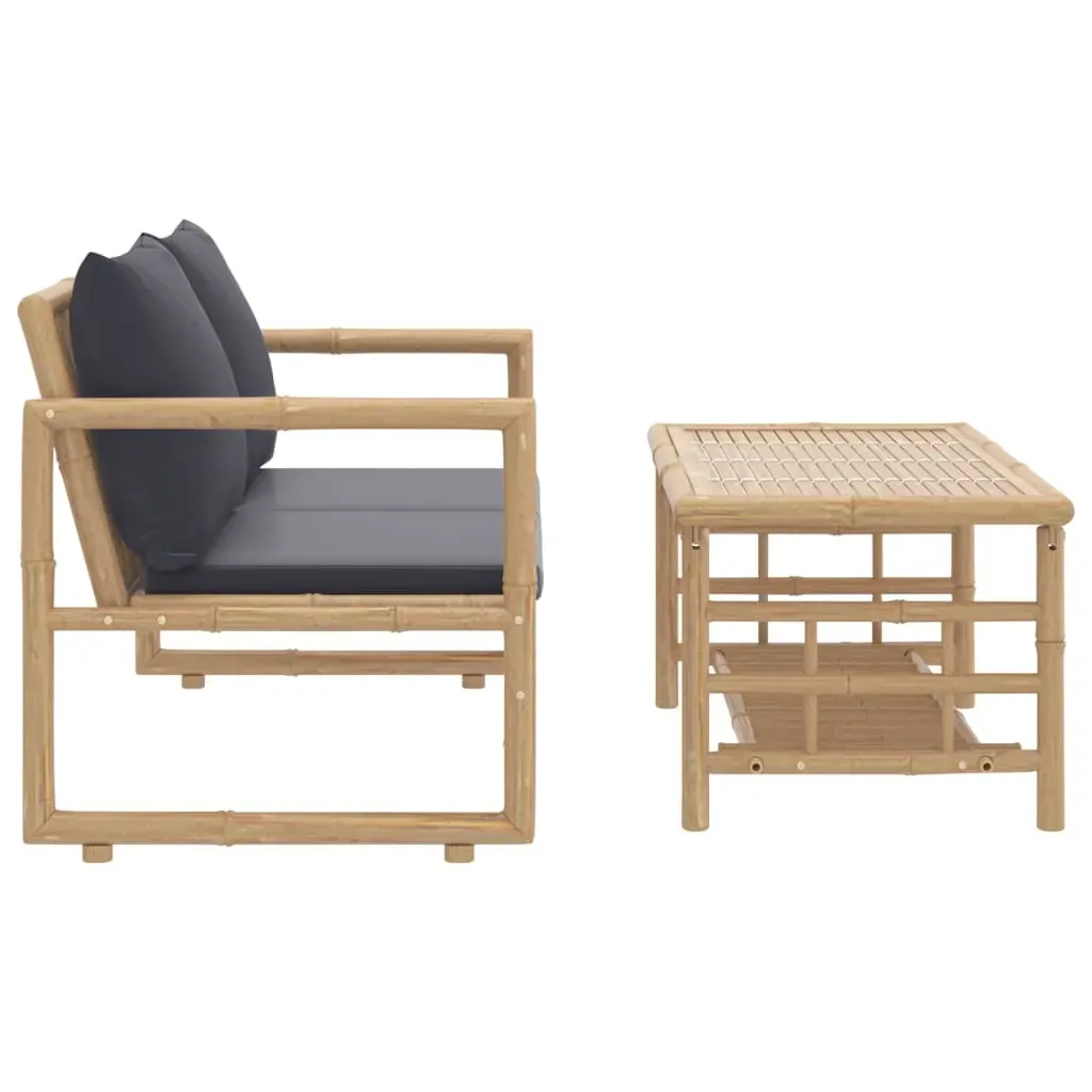 2 Piece Garden Lounge Set with Dark Grey Cushions Bamboo Price