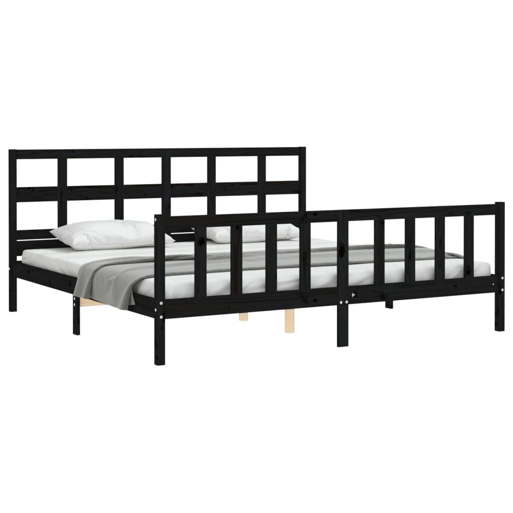 Bed Frame without Mattress Black 183x203 cm King Solid Wood Pine Price