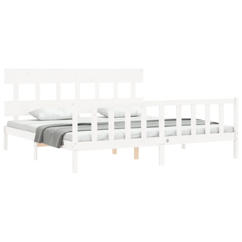 Bed Frame without Mattress White 183x203 cm King Solid Wood Pine Price