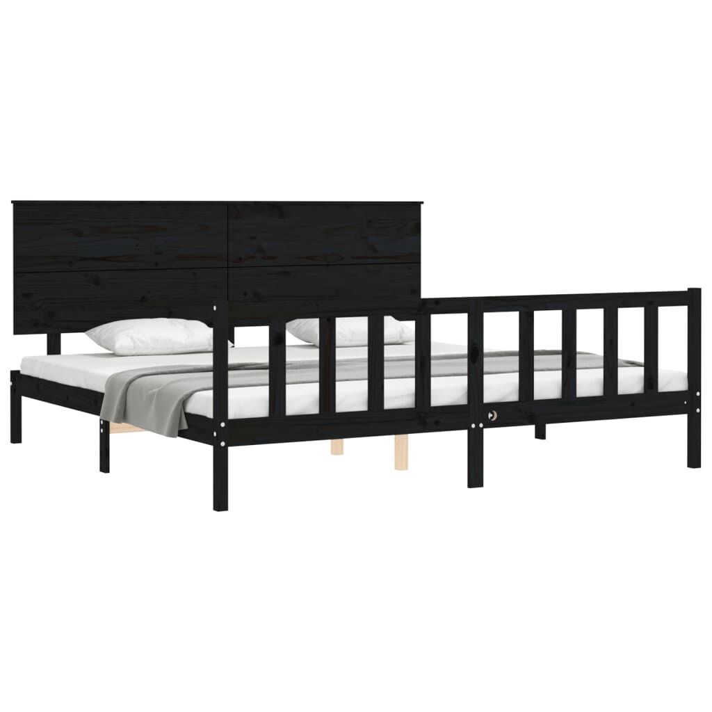 Bed Frame without Mattress Black 183x203 cm King Solid Wood Pine Price