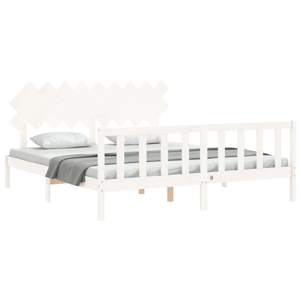 Bed Frame without Mattress White 183x203 cm King Solid Wood Pine Price