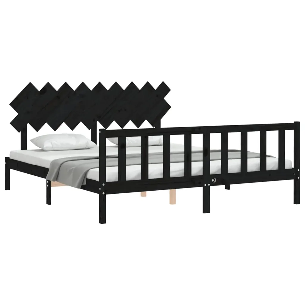 Bed Frame without Mattress Black 183x203 cm King Solid Wood Pine Price