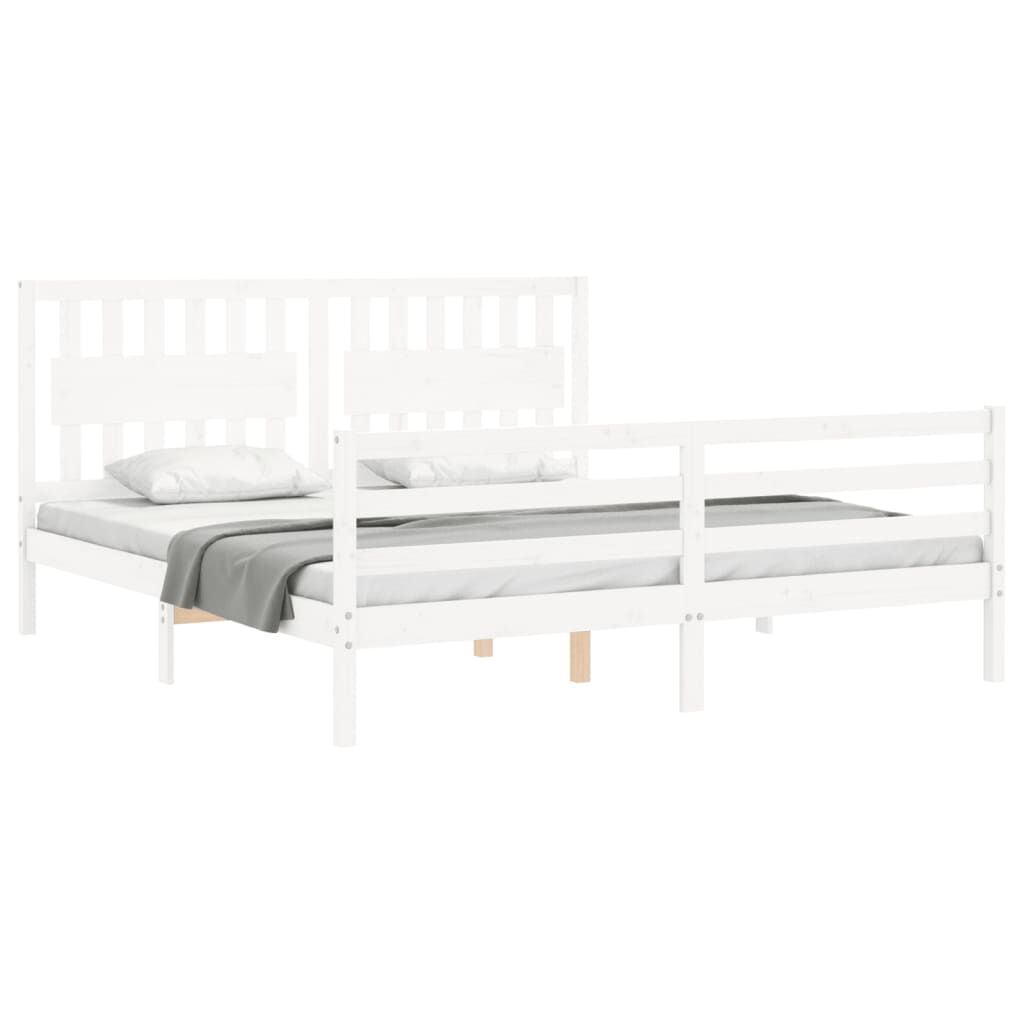 Bed Frame without Mattress White 183x203 cm King Solid Wood Price