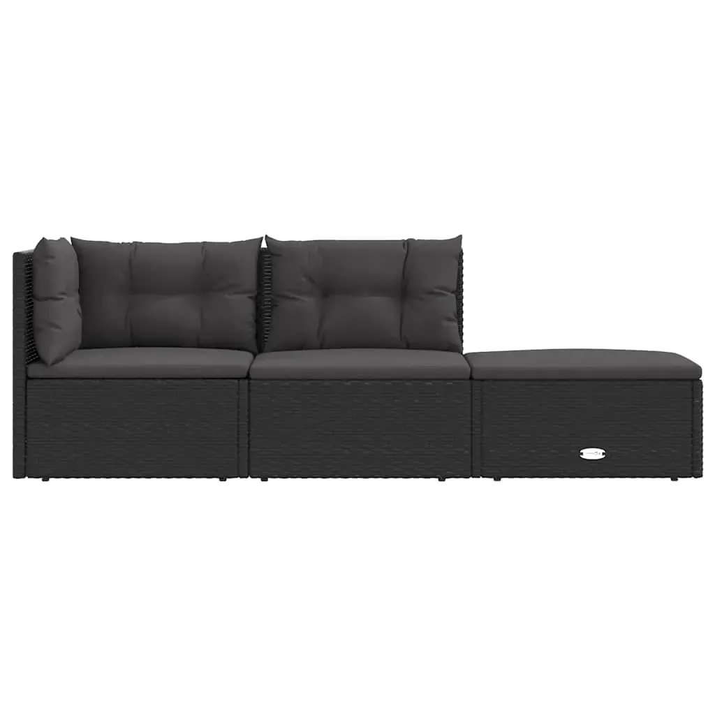 3 Piece Garden Lounge Set with Cushions Black Poly Rattan Price