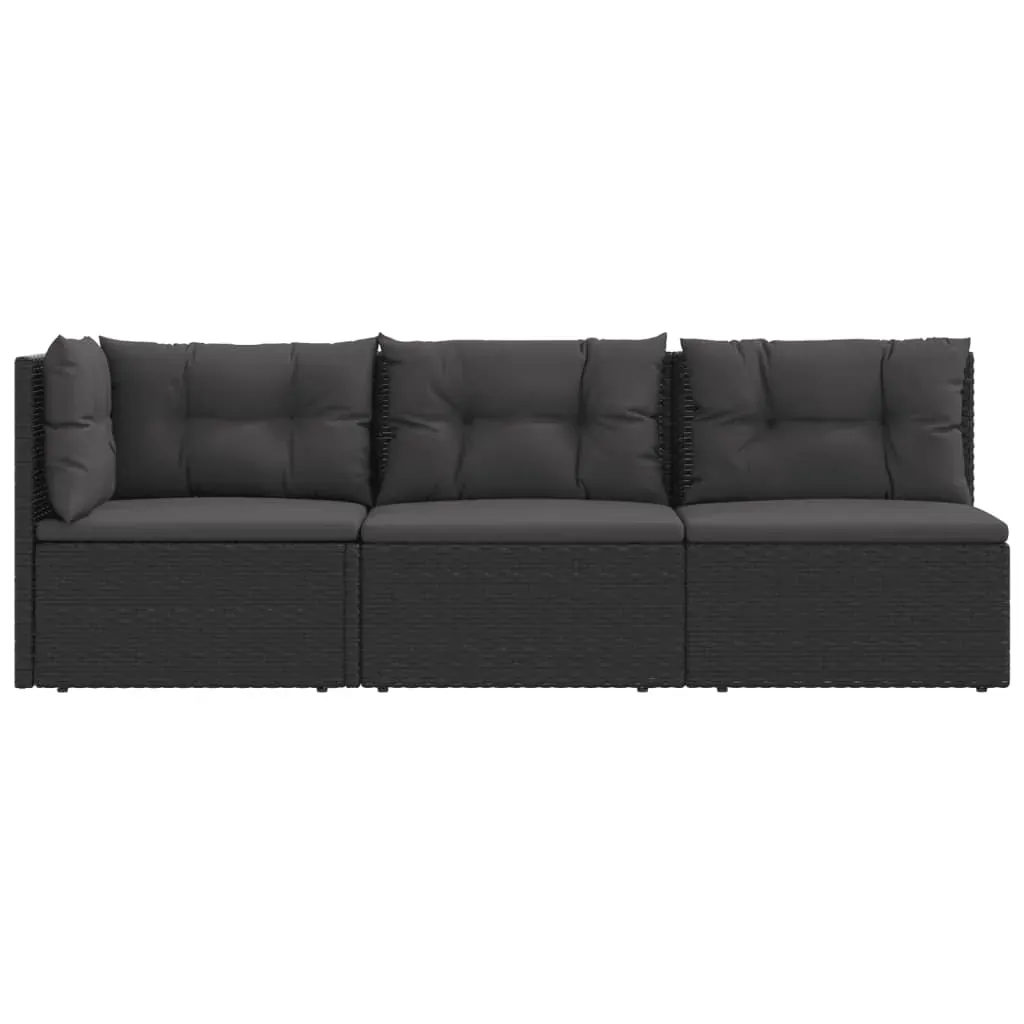 3 Piece Garden Lounge Set with Cushions Black Poly Rattan Price