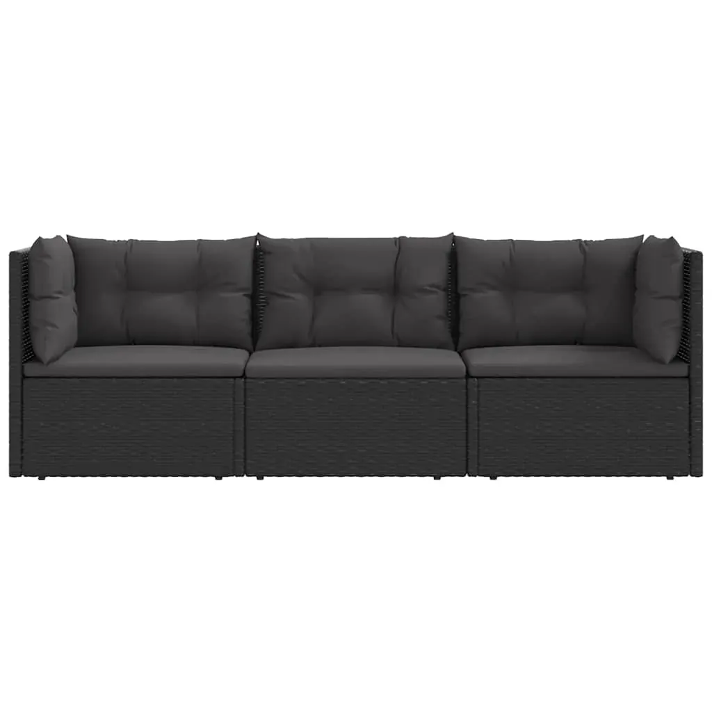 3 Piece Garden Lounge Set with Cushions Black Poly Rattan Price