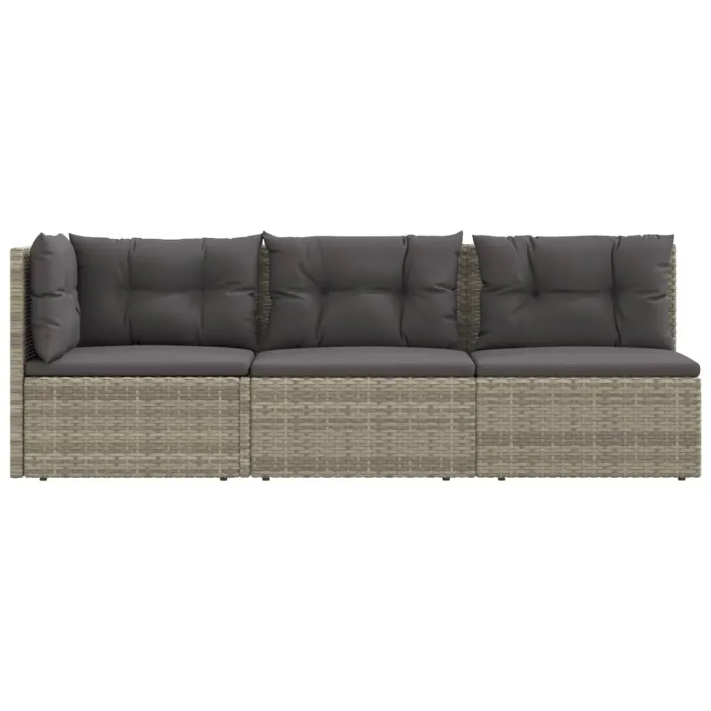 3 Piece Garden Lounge Set with Cushions Grey Poly Rattan Price