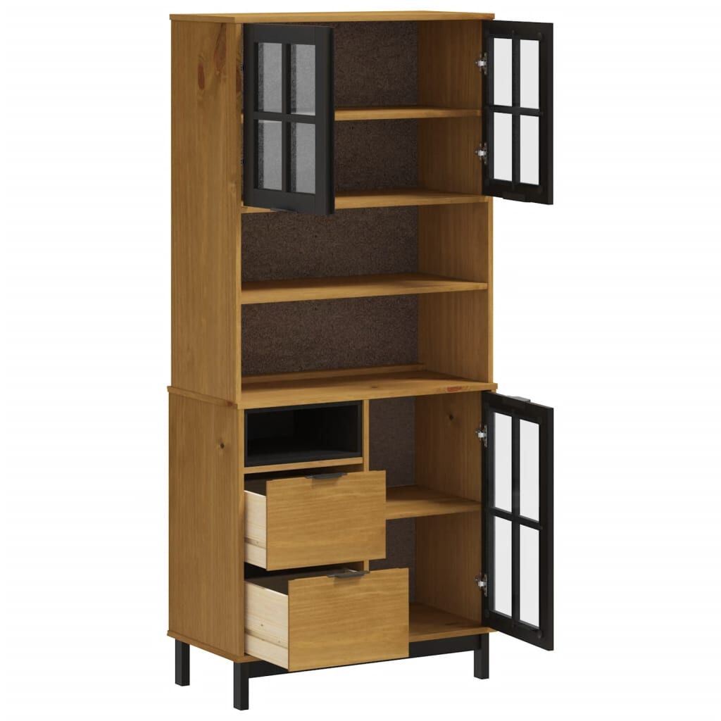 Highboard with Glass Doors FLAM 80x40x180 cm Solid Wood Pine Price