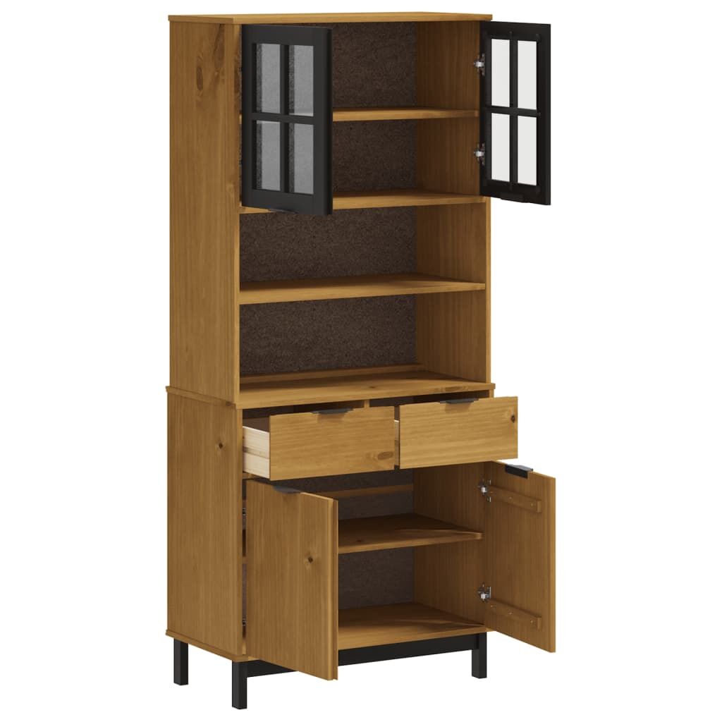 Highboard with Glass Doors FLAM 80x40x180 cm Solid Wood Pine Price