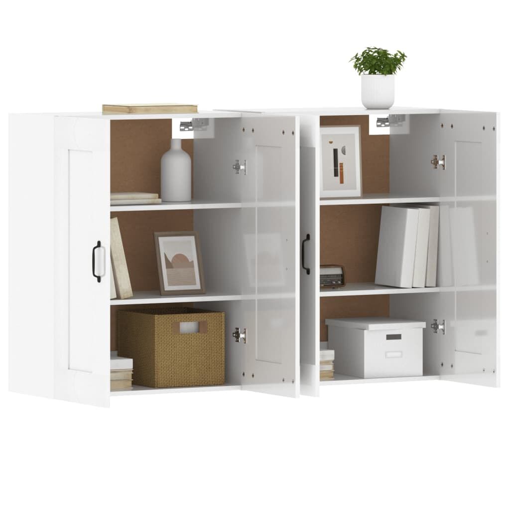 Wall Mounted Cabinets 2 pcs High Gloss White Engineered Wood Price