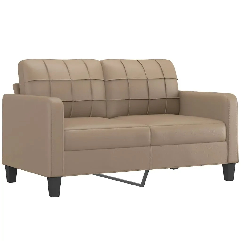 2-Seater Sofa with Throw Pillows Cappuccino 140 cm Faux Leather Price