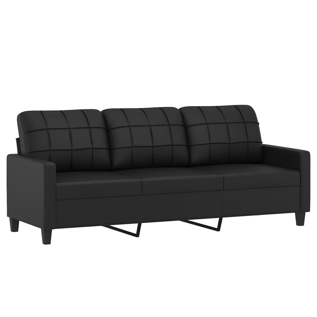 3 Piece Sofa Set with Pillows Black Faux Leather Price